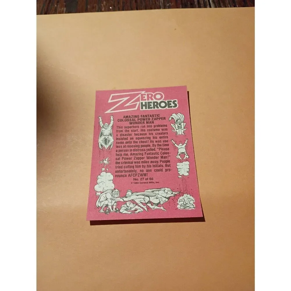 1983 General Mills Zero Heroes Trading Card Sticker Card Vintage #27 Wonderman